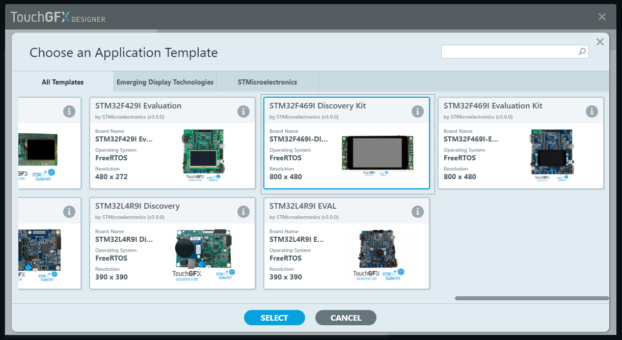 Screenshot of target selection window with the 469i board highlighted.